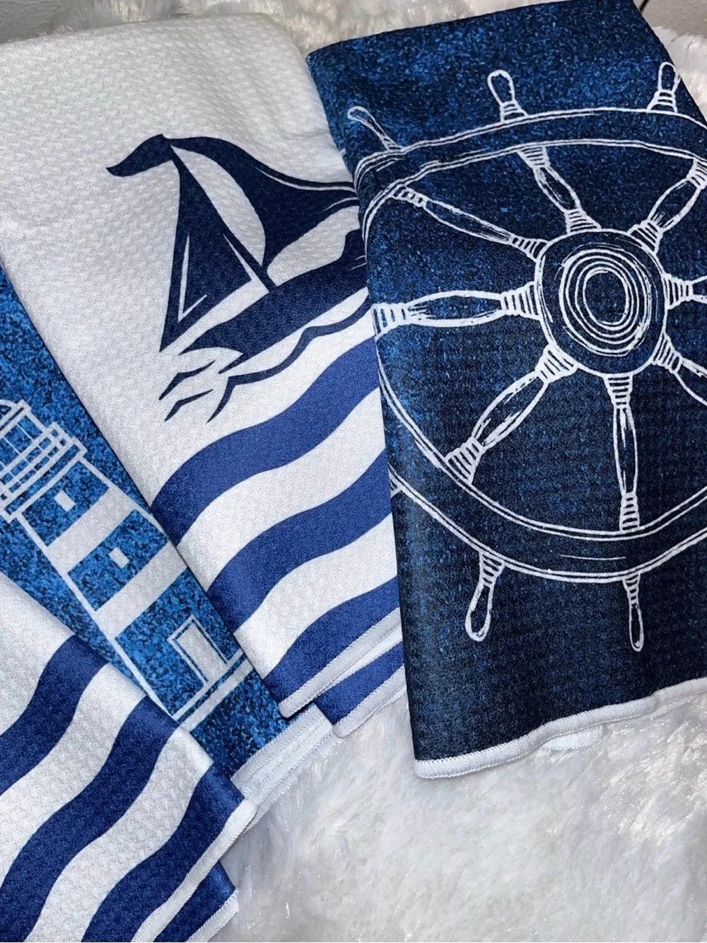 Nautical Cotton Kitchen Towels - Blue & White (Set of 4)